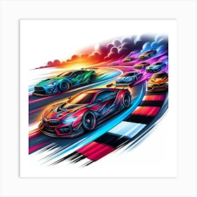 Race Cars On The Track Art Print