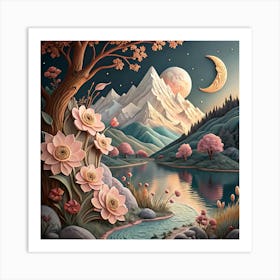 Moonlight In The Mountains Art Print