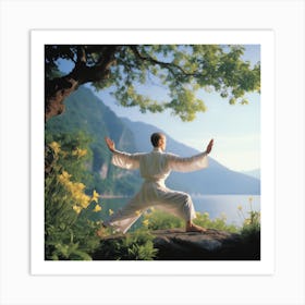 Meditating Man In White Art Print