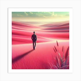 Man In Pink Field Art Print