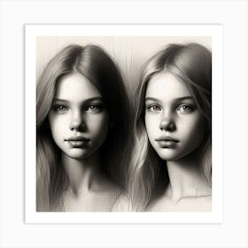 Portrait Of Two Girls Art Print