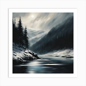 A Scottish Winter Landscape, Ice on the Loch Art Print