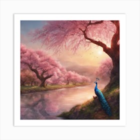 Peacock By The River Art Print