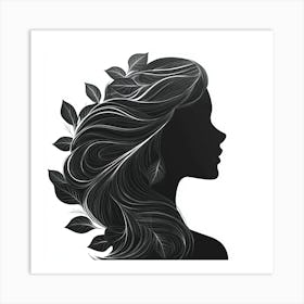 Silhouette Of A Woman With Leaves 1 Art Print