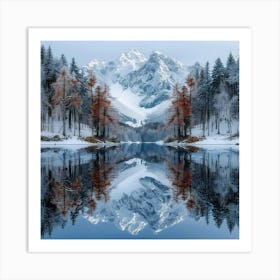 Snowy Mountains Reflected In A Lake Art Print