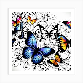 Butterflies And Vines 4 Art Print