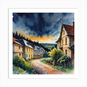 Watercolor Of A Village Art Print