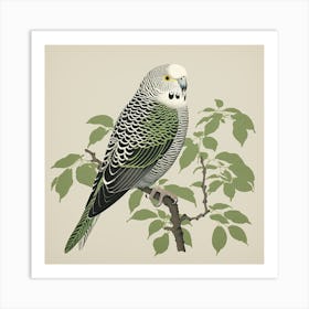 Ohara Koson Inspired Bird Painting Budgerigar 2 Square Art Print