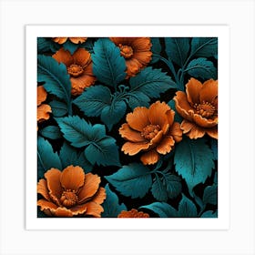 Seamless Pattern With Orange Flowers Art Print