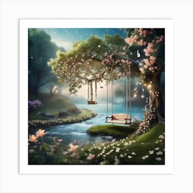 Leonardo Diffusion Xl A Dreamy Forest With Fairy And River And 0 Art Print