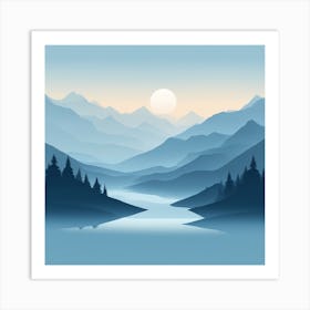 Misty mountains background in blue tone 75 Art Print