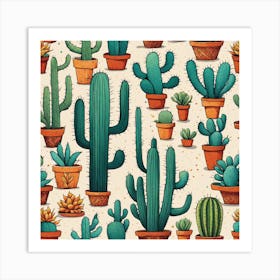 Cactus Seamless Pattern 8 Art Print