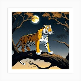 Tiger In The Moonlight 1 Art Print