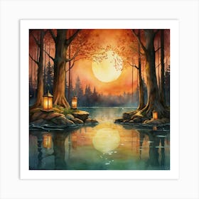 Sunset By The Lake 1 Art Print