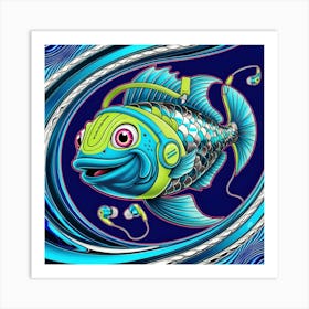 A Funky Fish With A Neon Walkman (3) Art Print