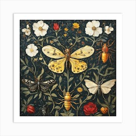 Moths And Flowers Art 1 Art Print