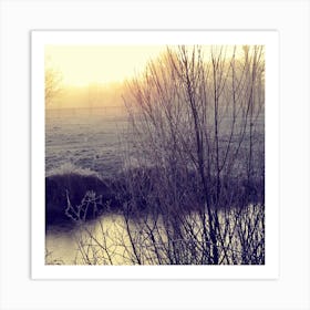 British Countryside sunrise winter lake Art Print