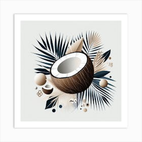 Scandinavian style, Coconut on palm leaf 1 Art Print