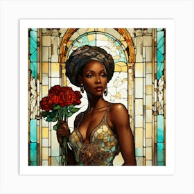 Black Woman With Roses 3 Art Print