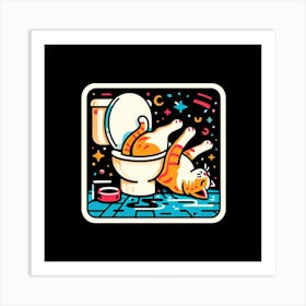 Cat In The Toilet Art Print