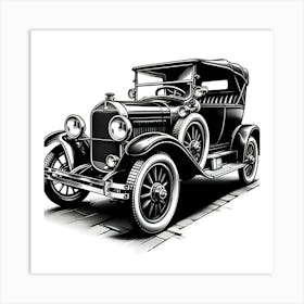 A Stencil Sketch Of A Old Vintage Car 4 Art Print