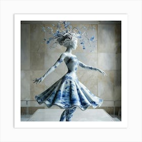 Porcelain Sculpture Of Woman In Ballet Pose With Blue Patterns Art Print