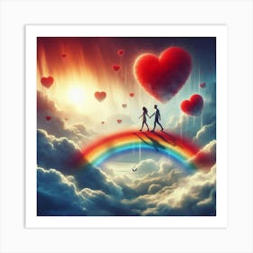 Couple Walking On A Rainbow Art Print