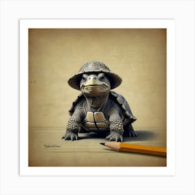 Turtle In Hat Art Print