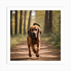 Bloodhound Running In The Woods Art Print