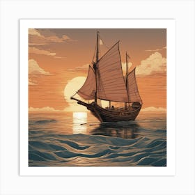 Sailing Ship At Sunset 1 Art Print