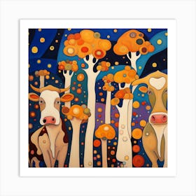 Cows In The Forest Art Print