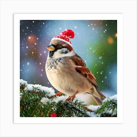 Firefly Cheerful Winter Sparrow In Festive Attire 69555 Art Print