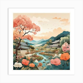 The Garden Of Morning Calm South Korea Modern Illustration 1 Art Print