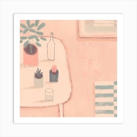 Still Life In Green And Pink Art Print