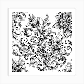 Black And White Floral Pattern Art Print