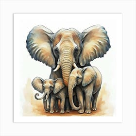 Wise Elephant Family Print Art Art Print