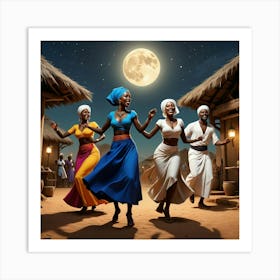 African Dancers At Night 2 Art Print