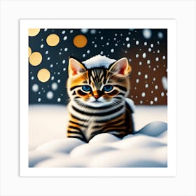 Striped Kitten In The Snow Art Print