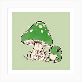 Cute Mushroom And Frog Square Art Print