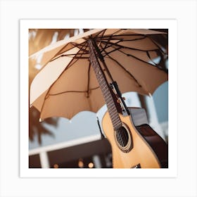 Acoustic Guitar Under Umbrella 1 Art Print