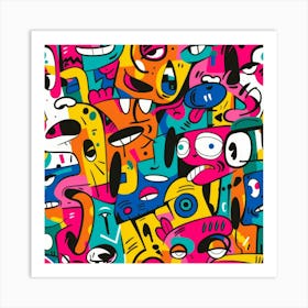 Colorful Cartoon Characters Seamless Pattern Art Print