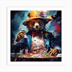 Bear At The Poker Table Art Print