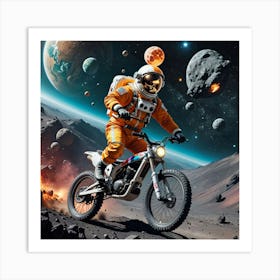 Astronaut Riding A Bike In Space 1 Art Print