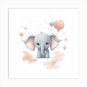 Baby Elephant With Balloons Art Print