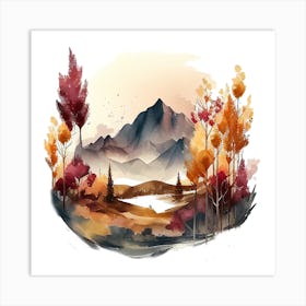 Watercolor Autumn Landscape 55 Art Print