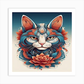 Cat With Flowers Art Print