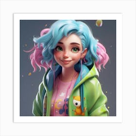 Girl With Blue Hair 1 Art Print