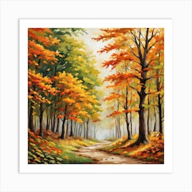 Forest In Autumn In Minimalist Style Square Composition 5 Art Print