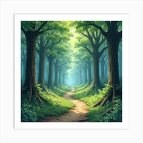 Ancient Watercolor Forest With Mystical Hidden Paths 1 Art Print