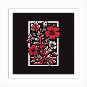 Red Flowers In A Frame 2 Art Print